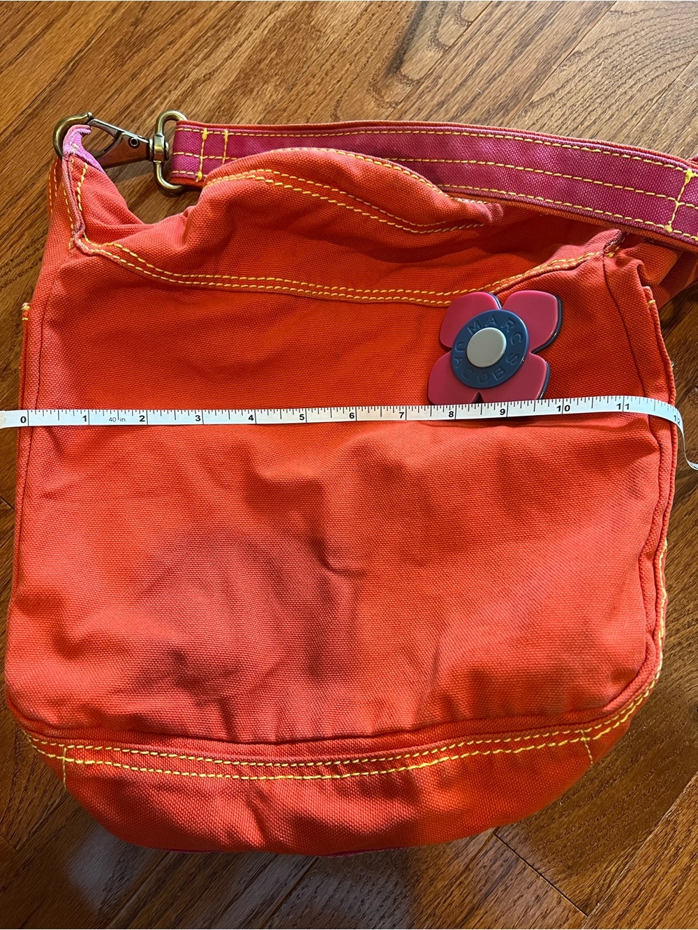 Marc Jacobs Bright Orange Shoulder Bag with Pink Flower Accent - Picture 6 of 7
